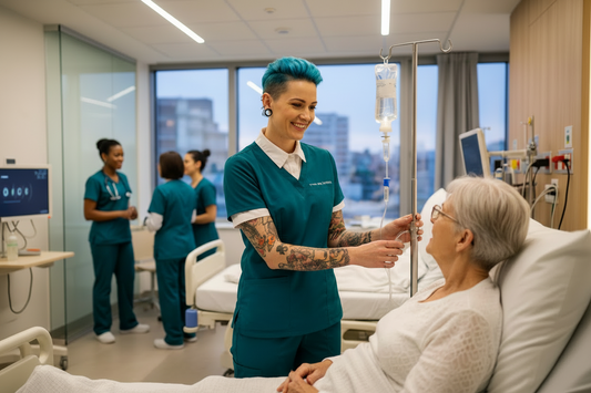 quiet nurse observing patient in calm hospital environment
